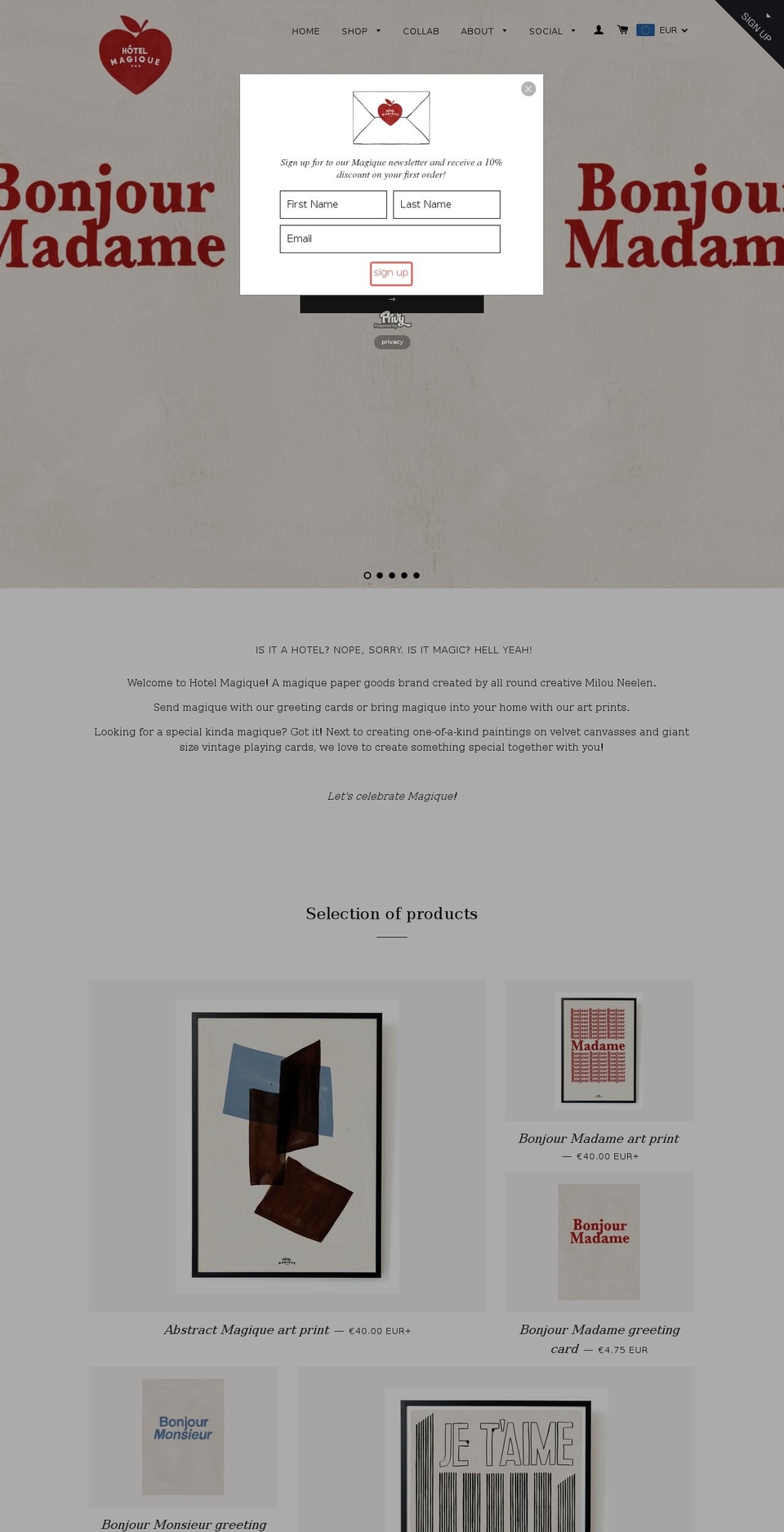 hotelmagique.com shopify website screenshot