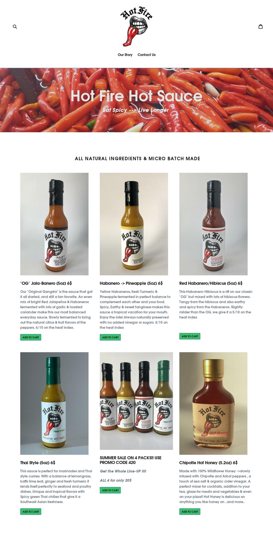 hotfiresauce.com — Shopify storefront screenshot