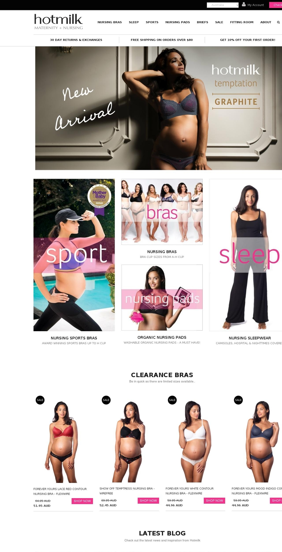 hotmilklingerie.com.au shopify website screenshot