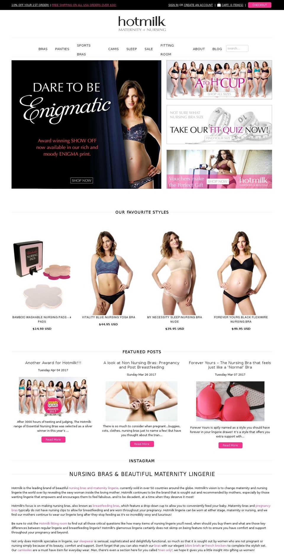 hotmilklingerie.com shopify website screenshot