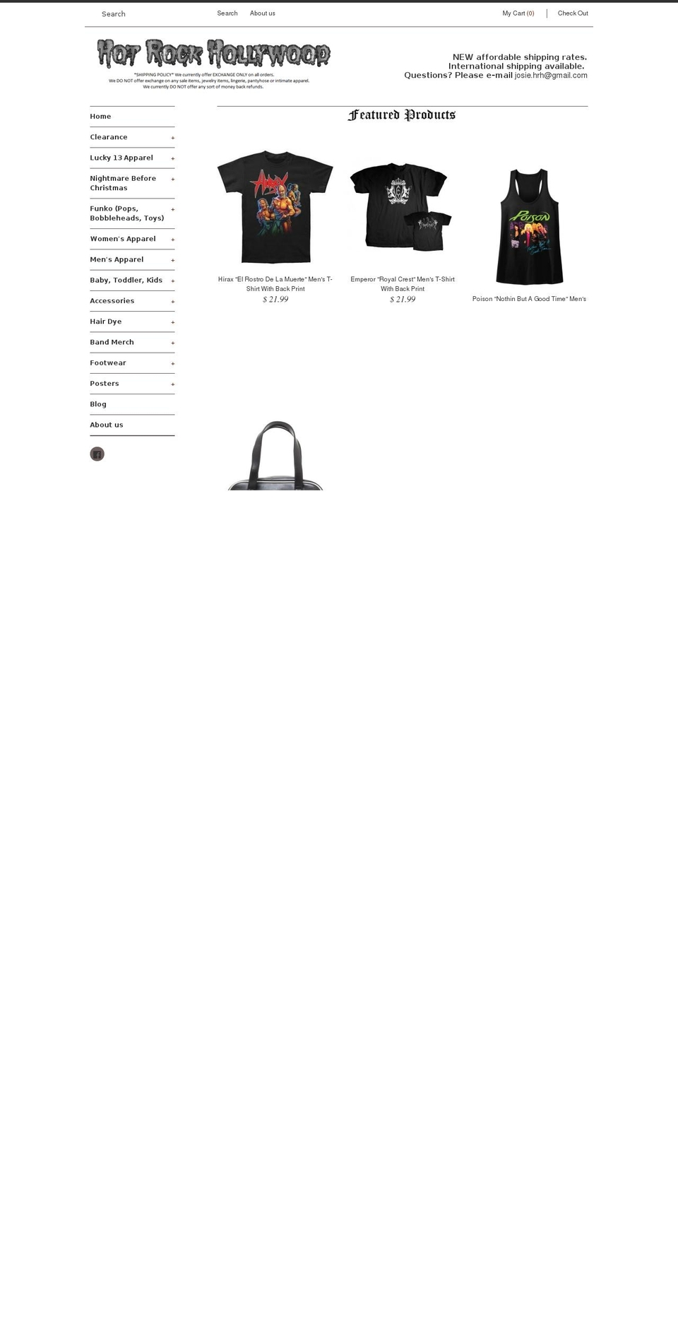 hotrockhollywood.com shopify website screenshot