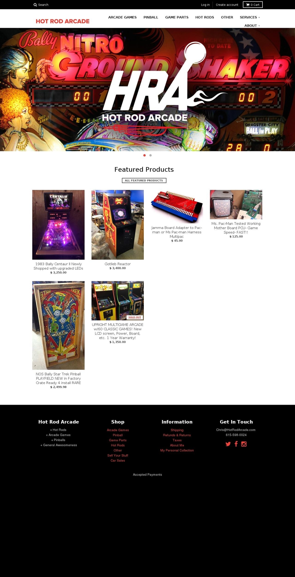 hotrodarcade.com shopify website screenshot