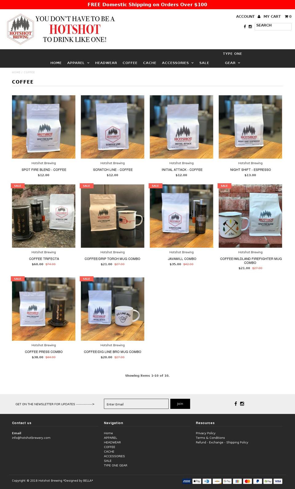 hotshotcoffeeroasters.com — Shopify storefront screenshot