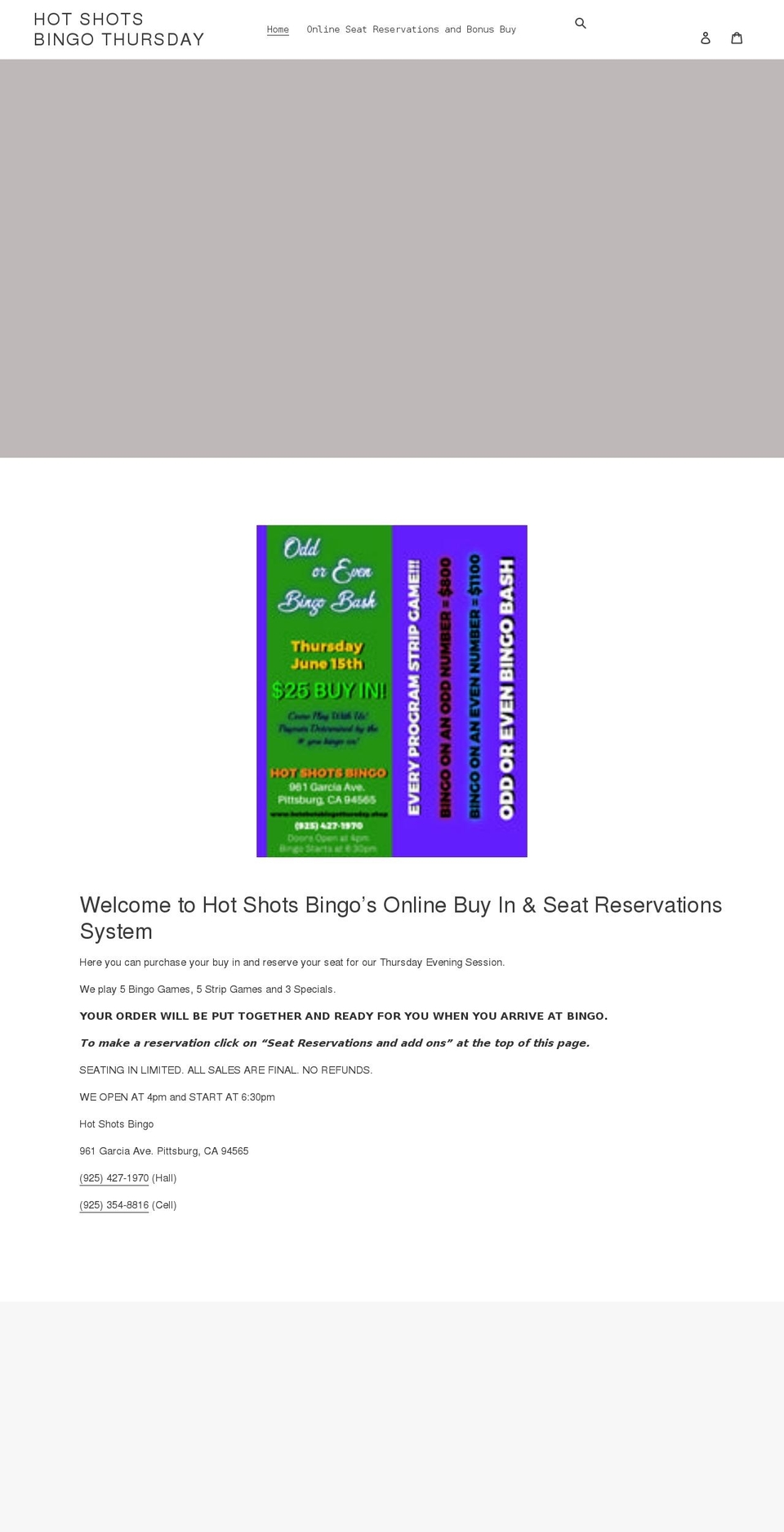 hotshotsbingothursday.shop shopify website screenshot