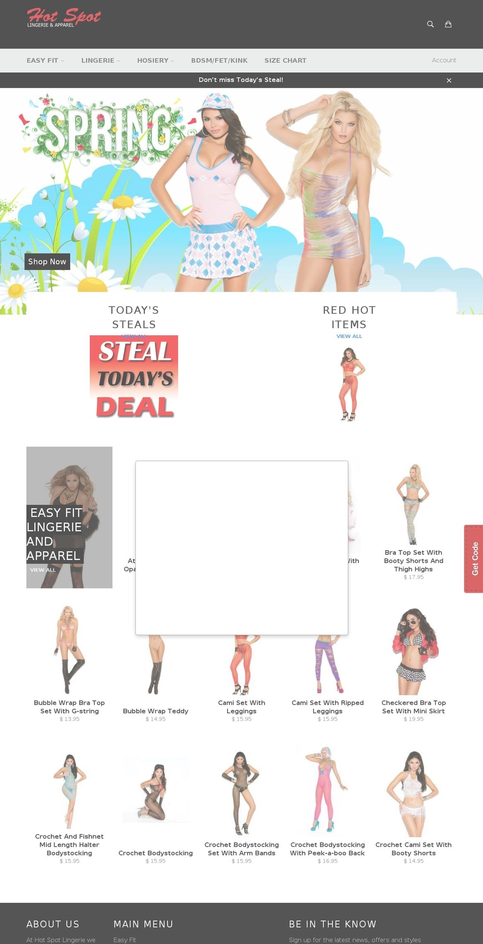 hotspotlingerie.com shopify website screenshot