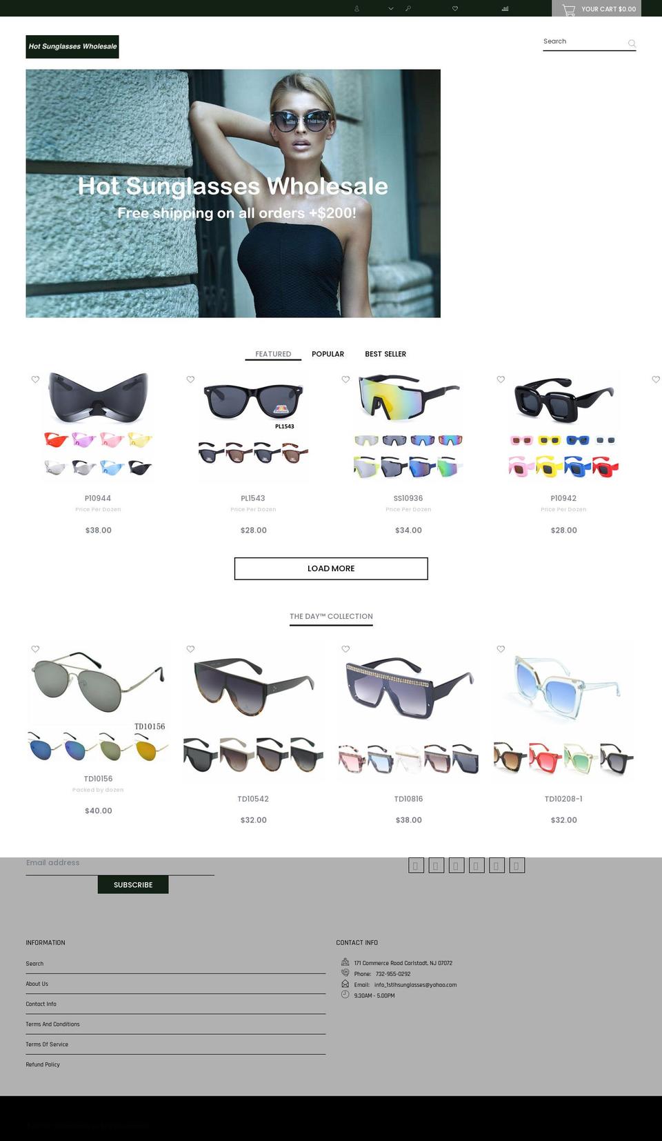 hotsunglasseswholesale.com shopify website screenshot