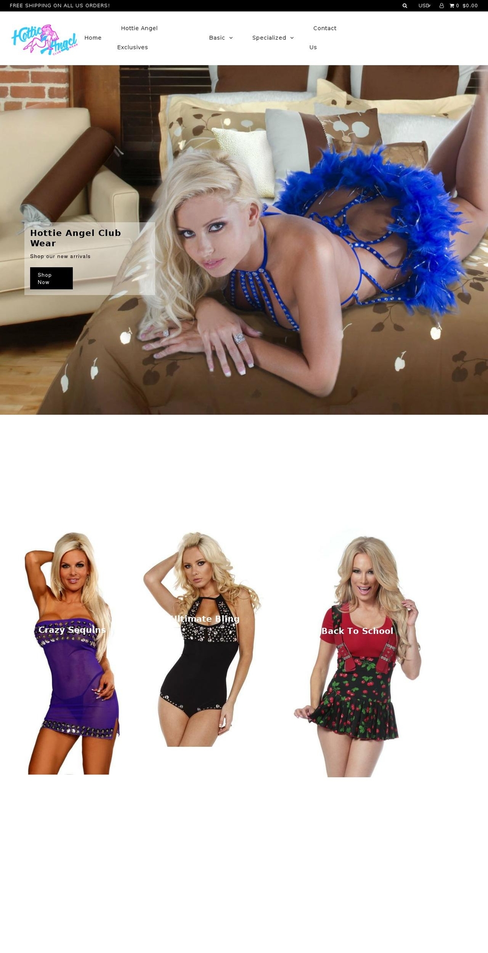 hottieangelclubwear.com — Shopify storefront screenshot
