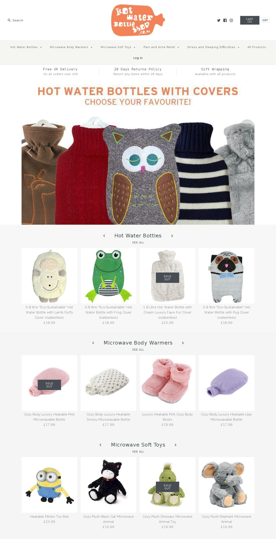 hotwaterbottleshop.com — Shopify storefront screenshot
