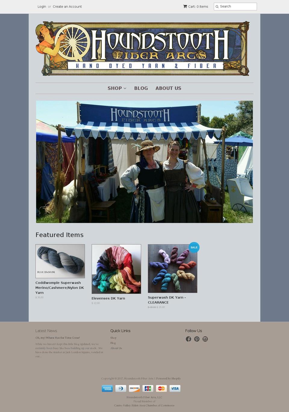 houndstoothfiberarts.com shopify website screenshot