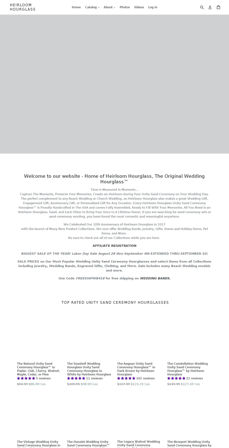 hourglasssandceremony.com — Shopify storefront screenshot