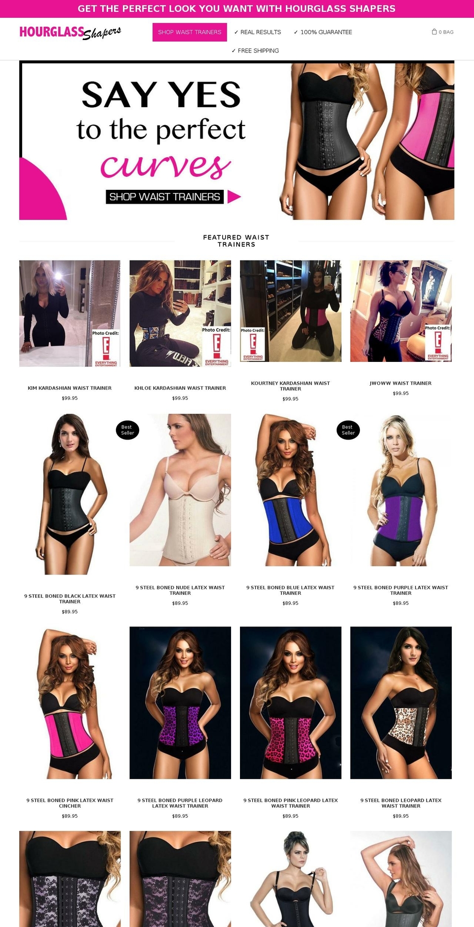 hourglassshapers.com shopify website screenshot