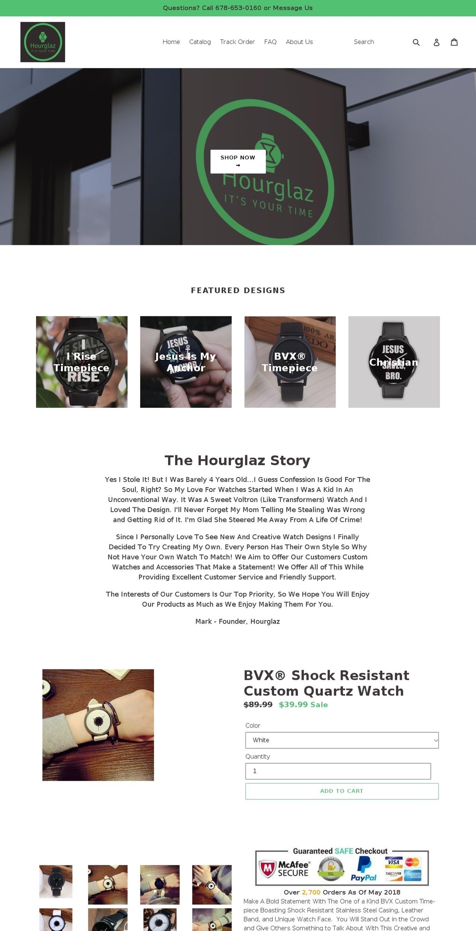 hourglaz.com — Shopify storefront screenshot