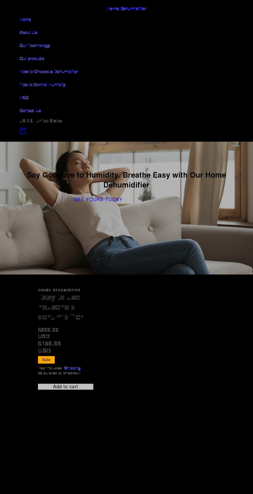 housedehumidifier.com shopify website screenshot