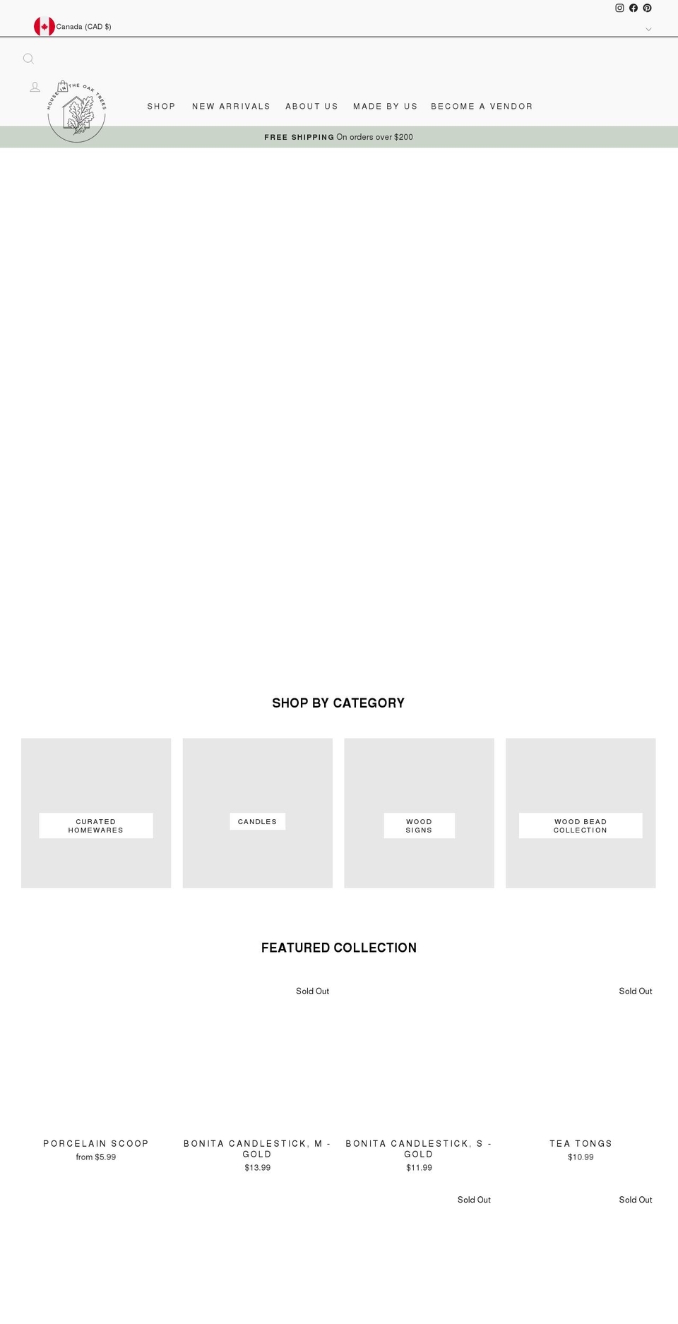 houseintheoaktrees.com shopify website screenshot