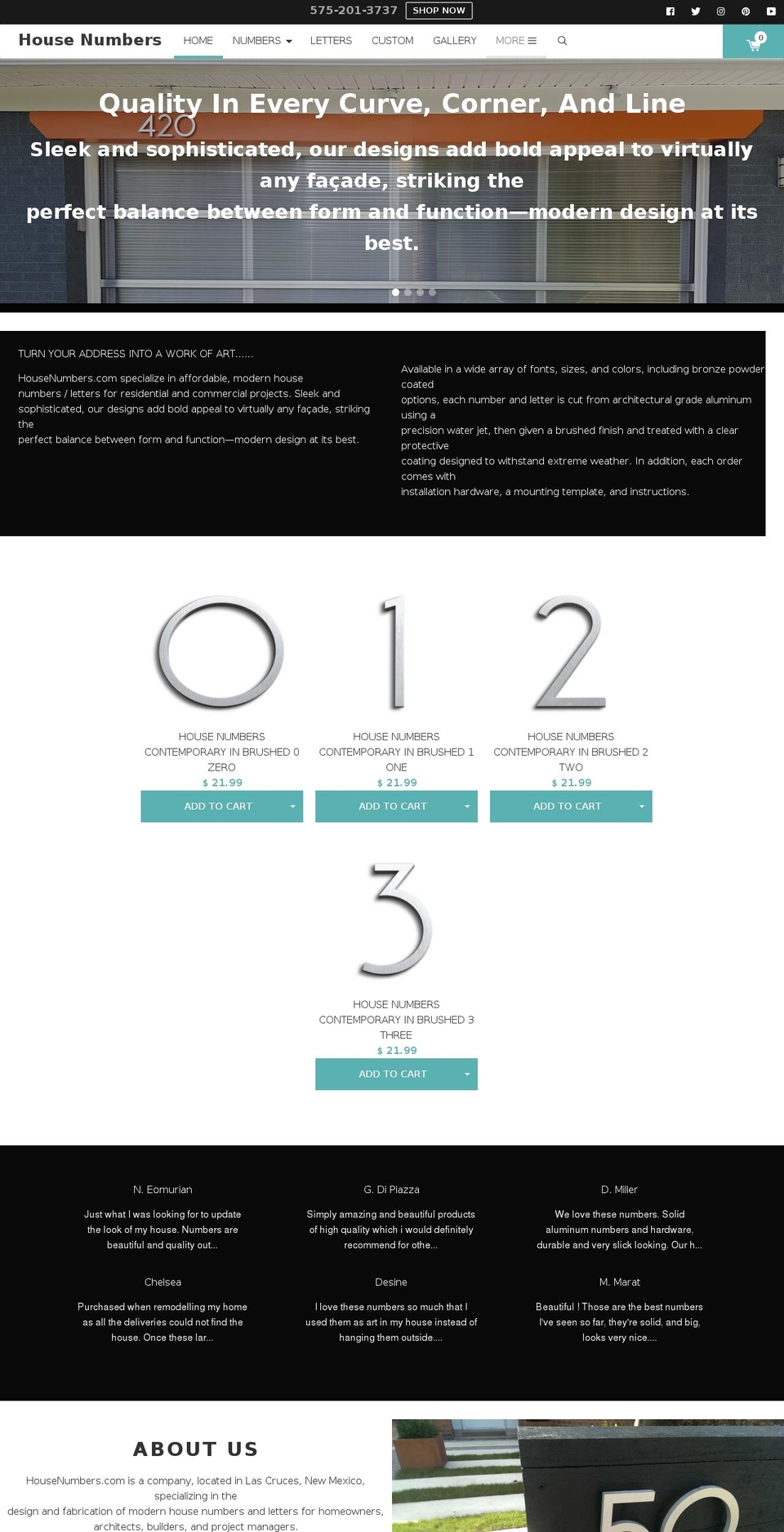 housenumbers.com shopify website screenshot