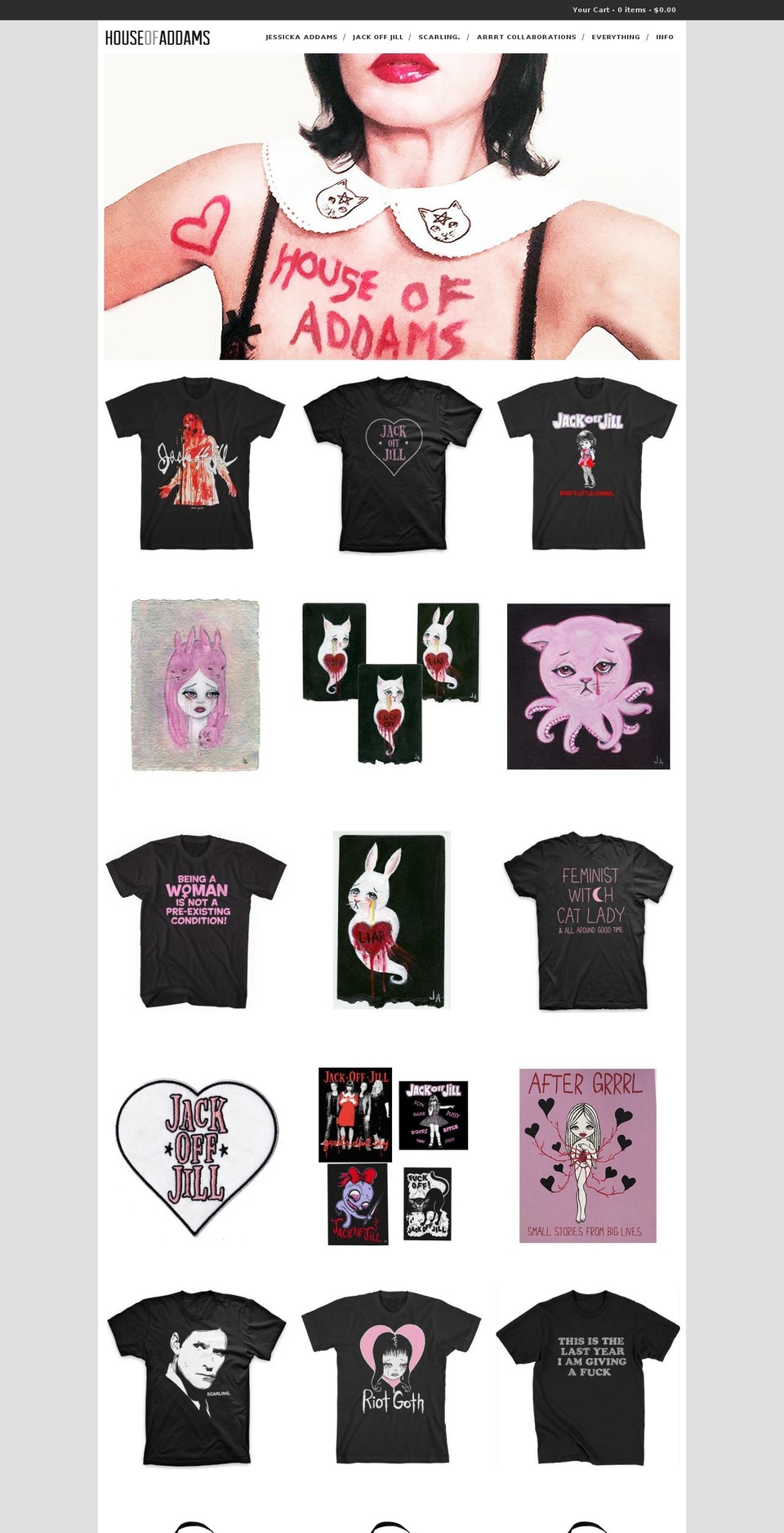 houseofaddams.com shopify website screenshot