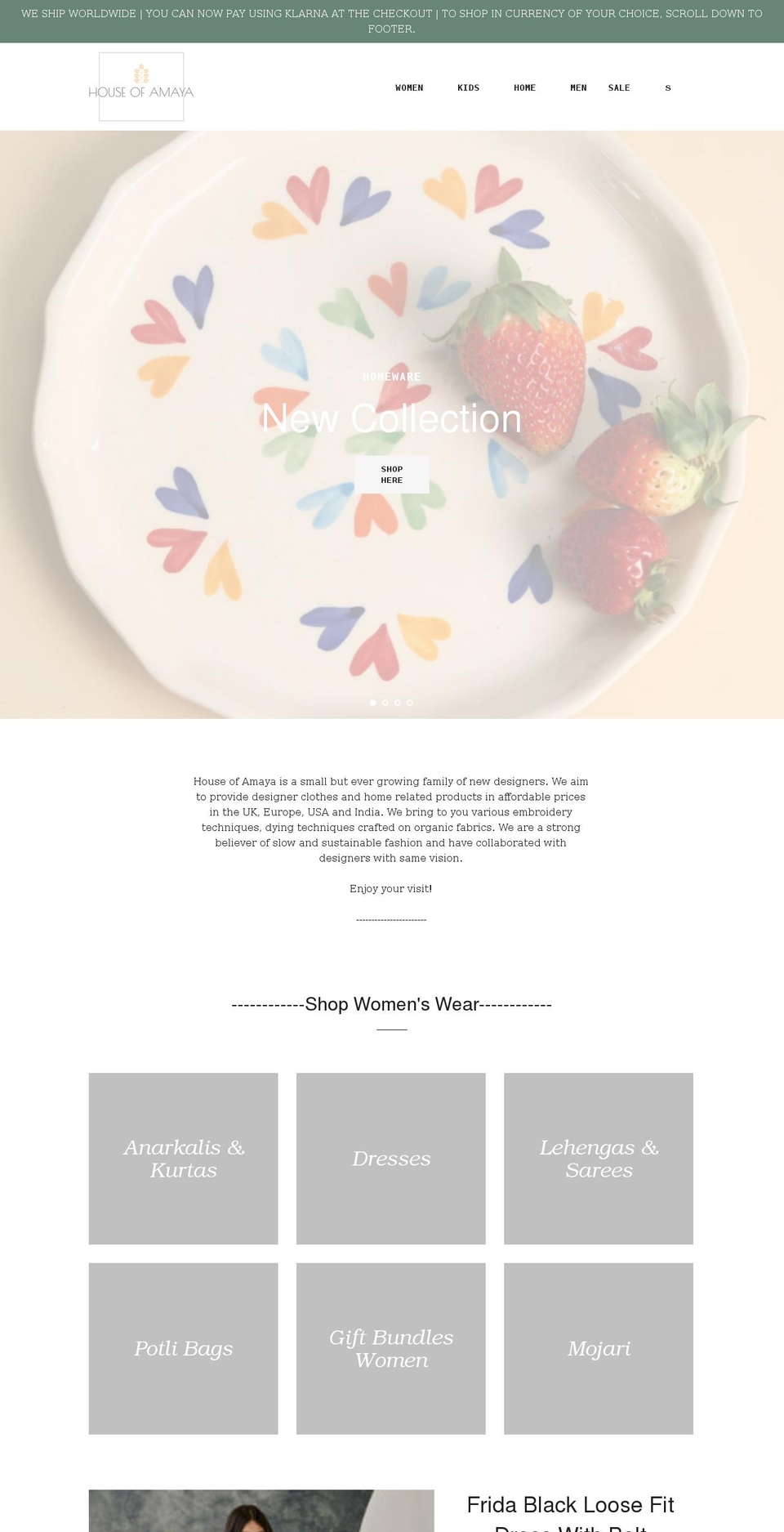 houseofamaya.com shopify website screenshot