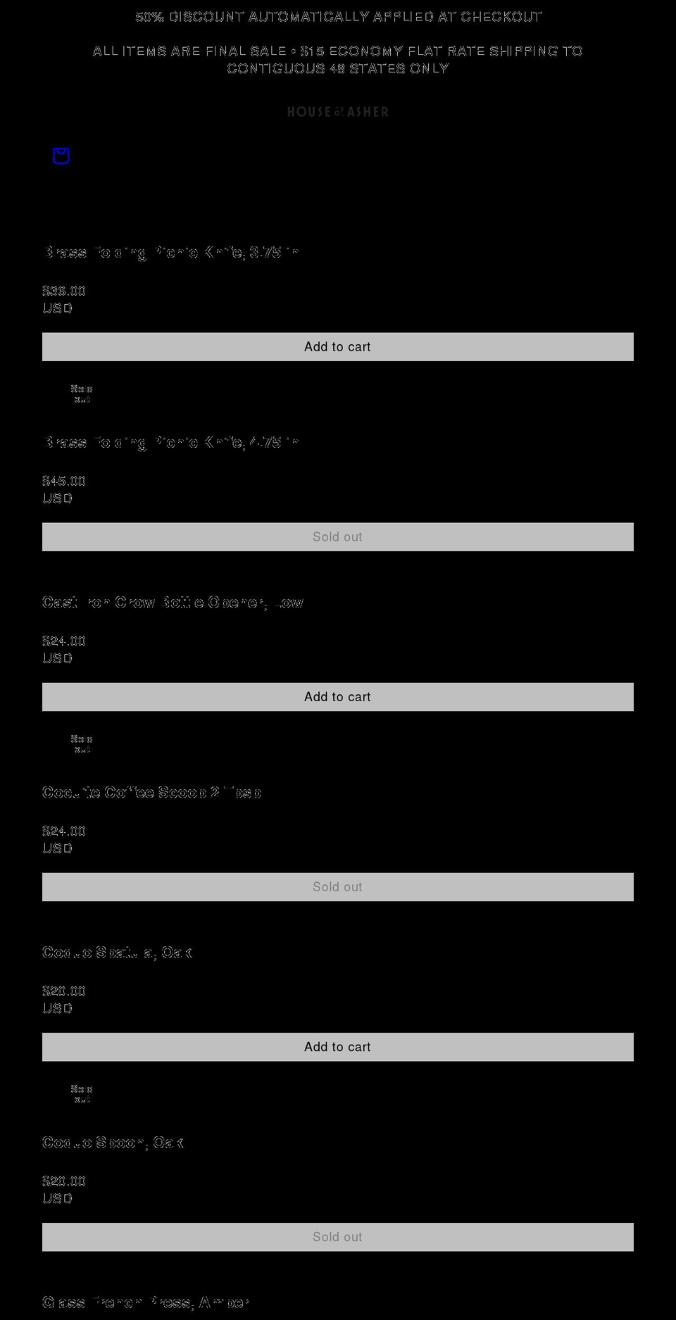 houseofasherstore.com shopify website screenshot