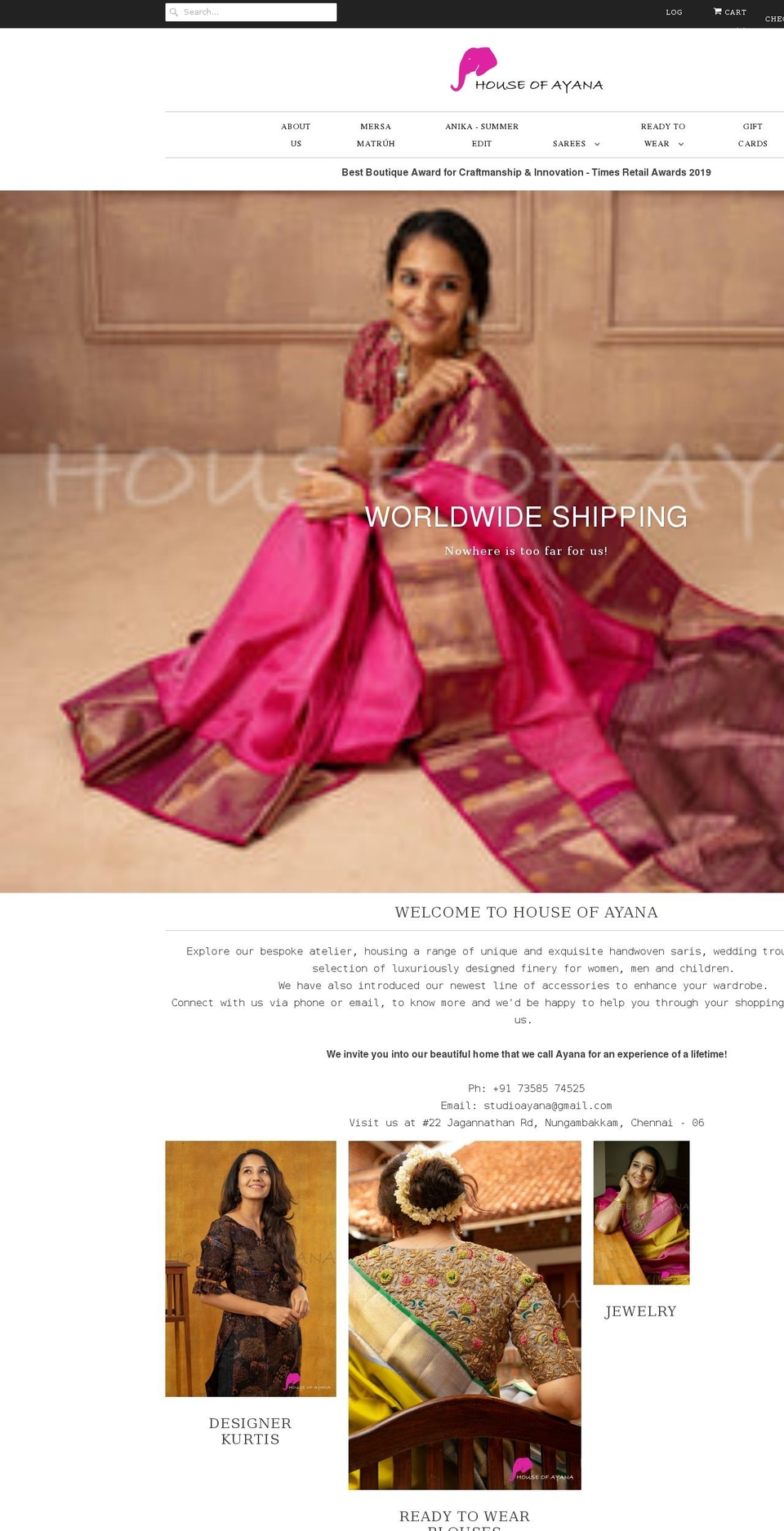 houseofayana.com shopify website screenshot