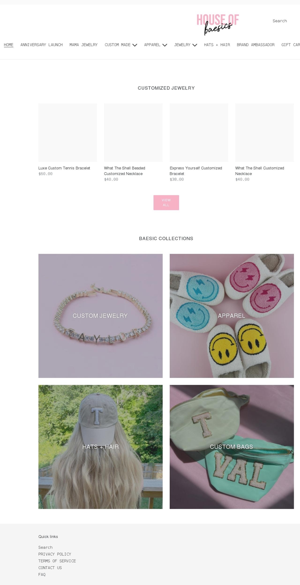 houseofbaesics.com shopify website screenshot