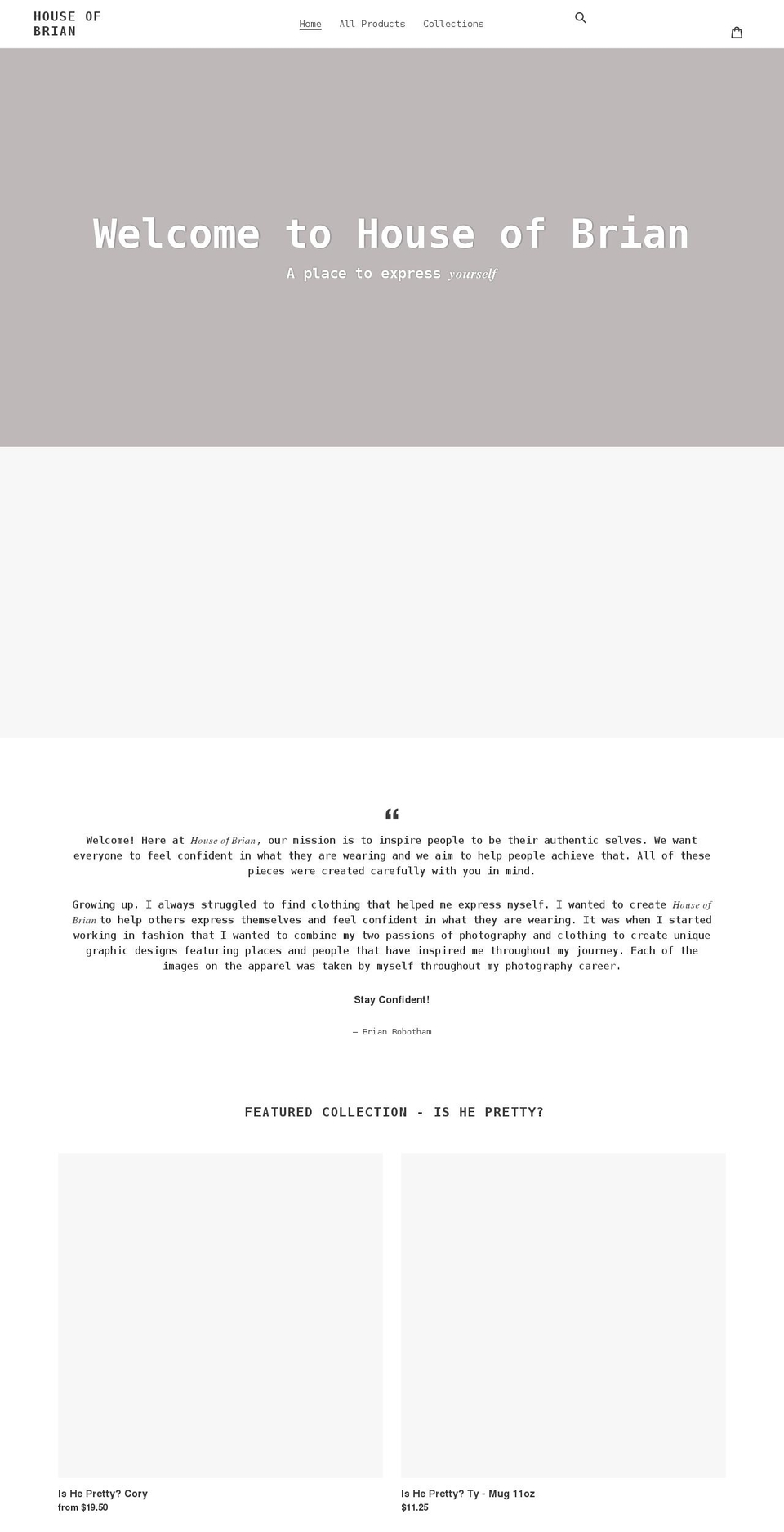 houseofbrian.shop shopify website screenshot