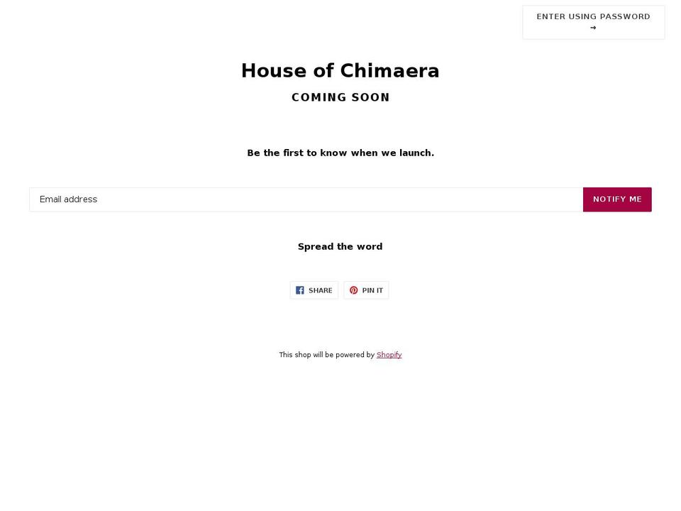 houseofchimaera.com — Shopify storefront screenshot