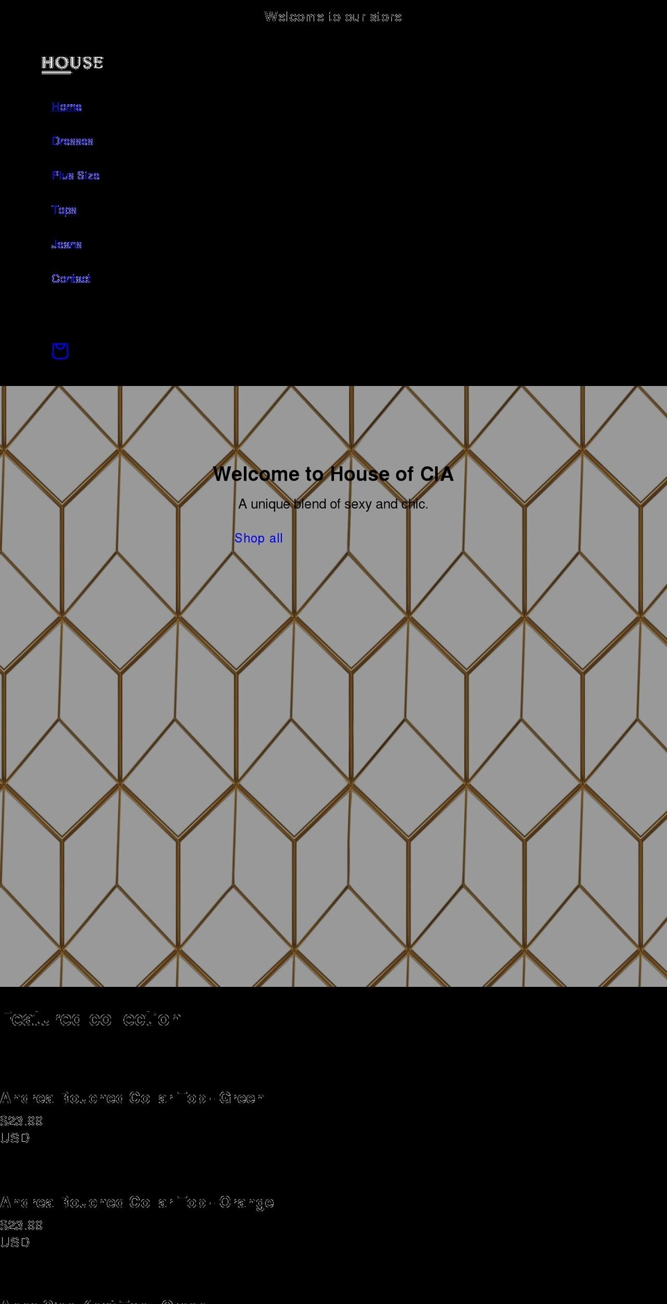 houseofcia.com shopify website screenshot