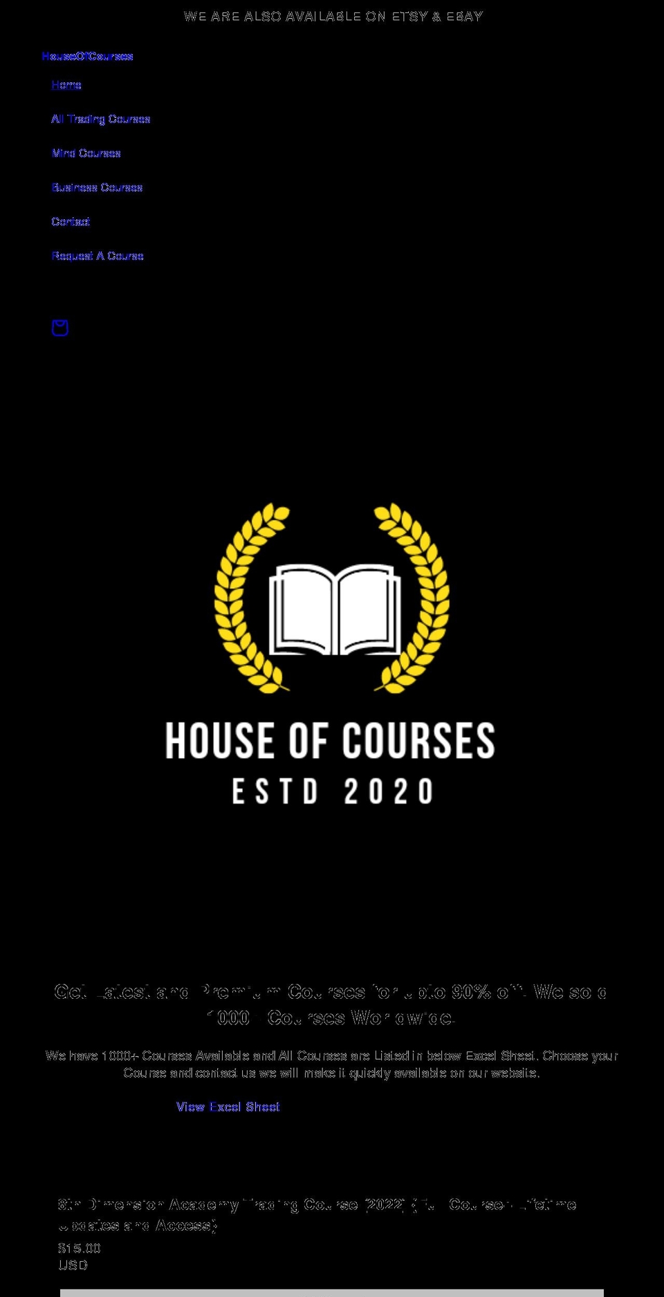 houseofcourses.com shopify website screenshot