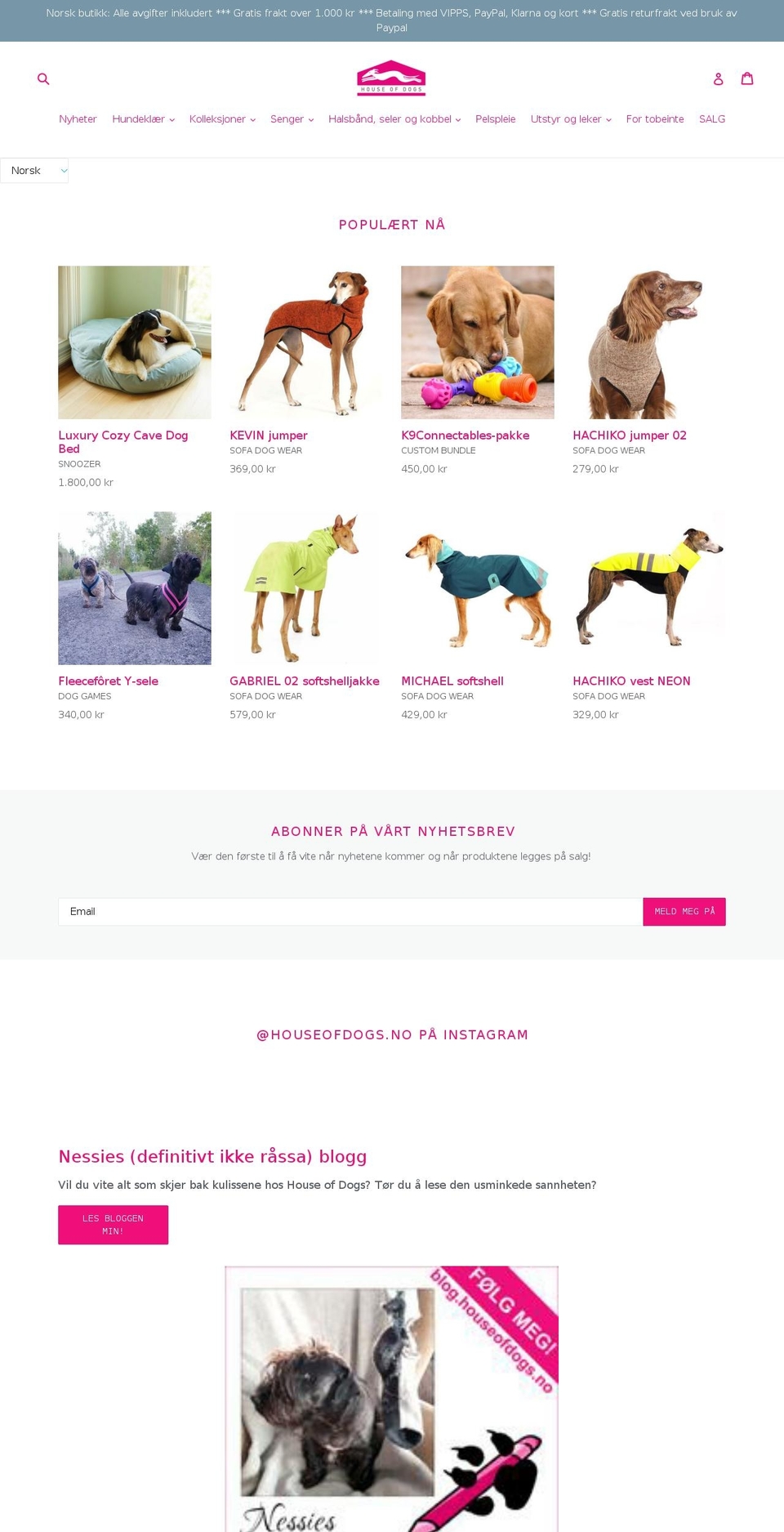 House of dogs custom tema, 2017.11.09 Shopify theme site example houseofdogs.no