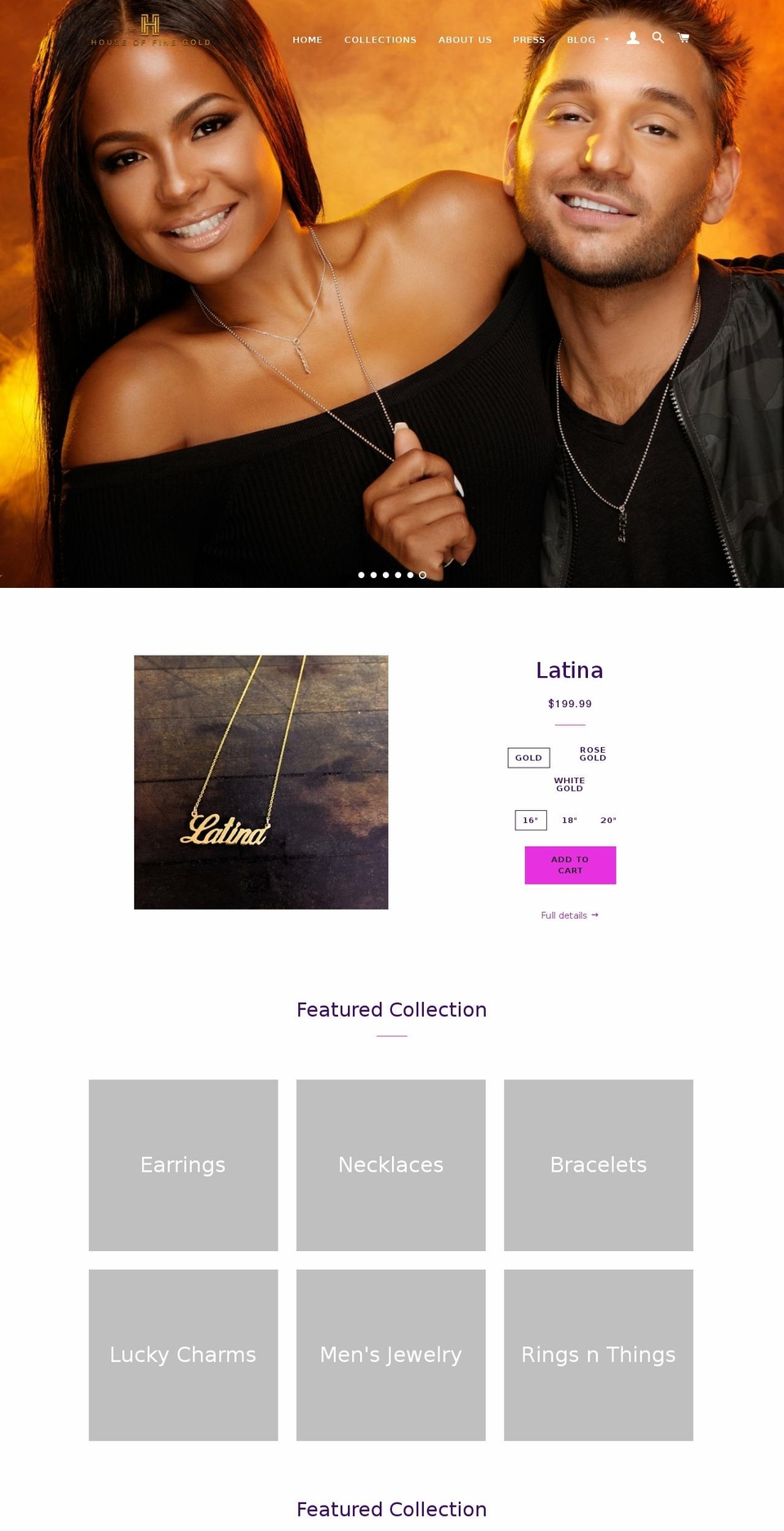 houseoffinegold.com — Shopify storefront screenshot