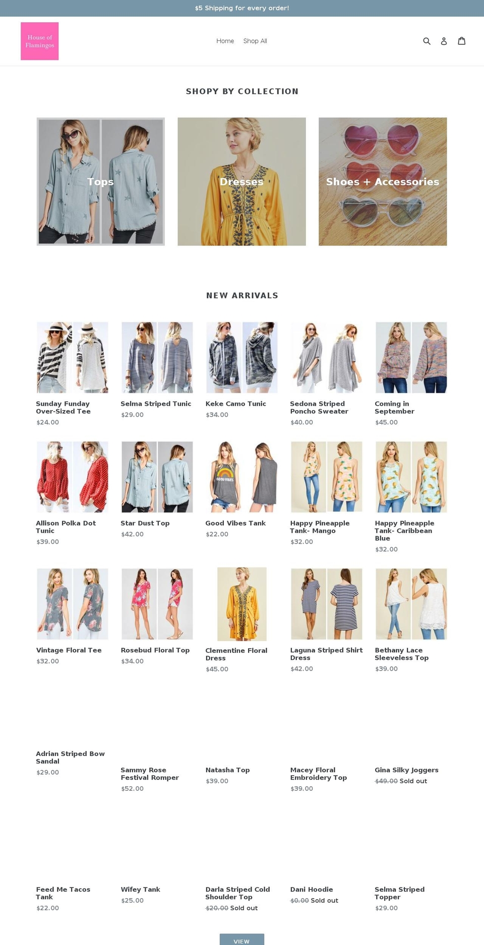 houseofflamingos.com shopify website screenshot