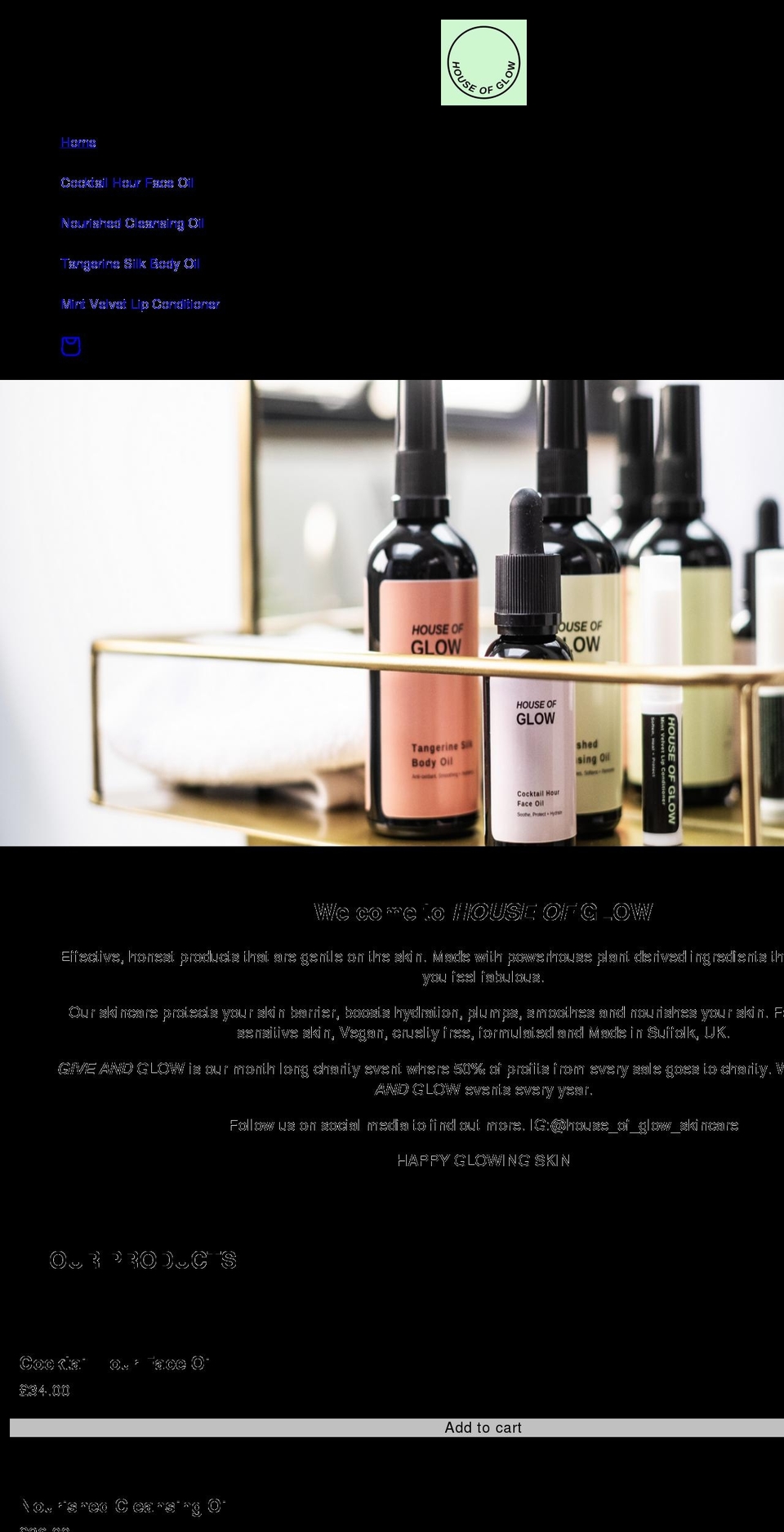 houseofglow.net shopify website screenshot