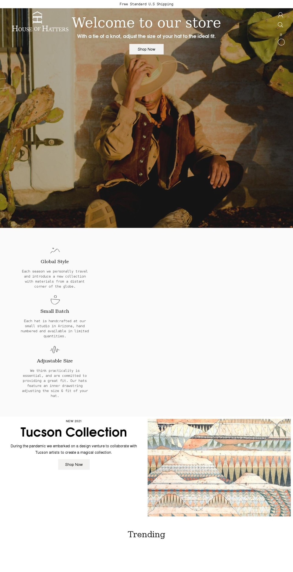 houseofhatters.com — Shopify storefront screenshot