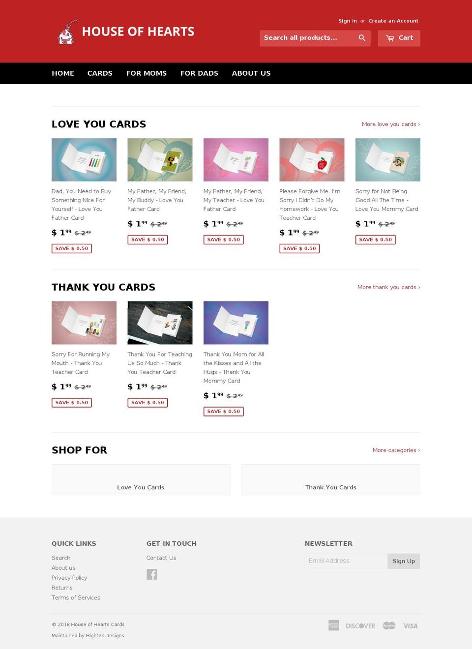 houseofheartscards.com — Shopify storefront screenshot