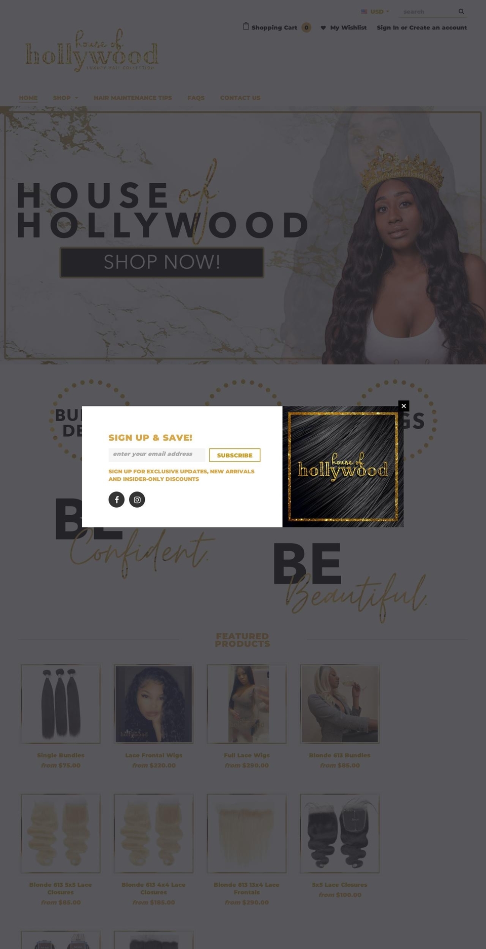 houseofhollywoodco.com shopify website screenshot