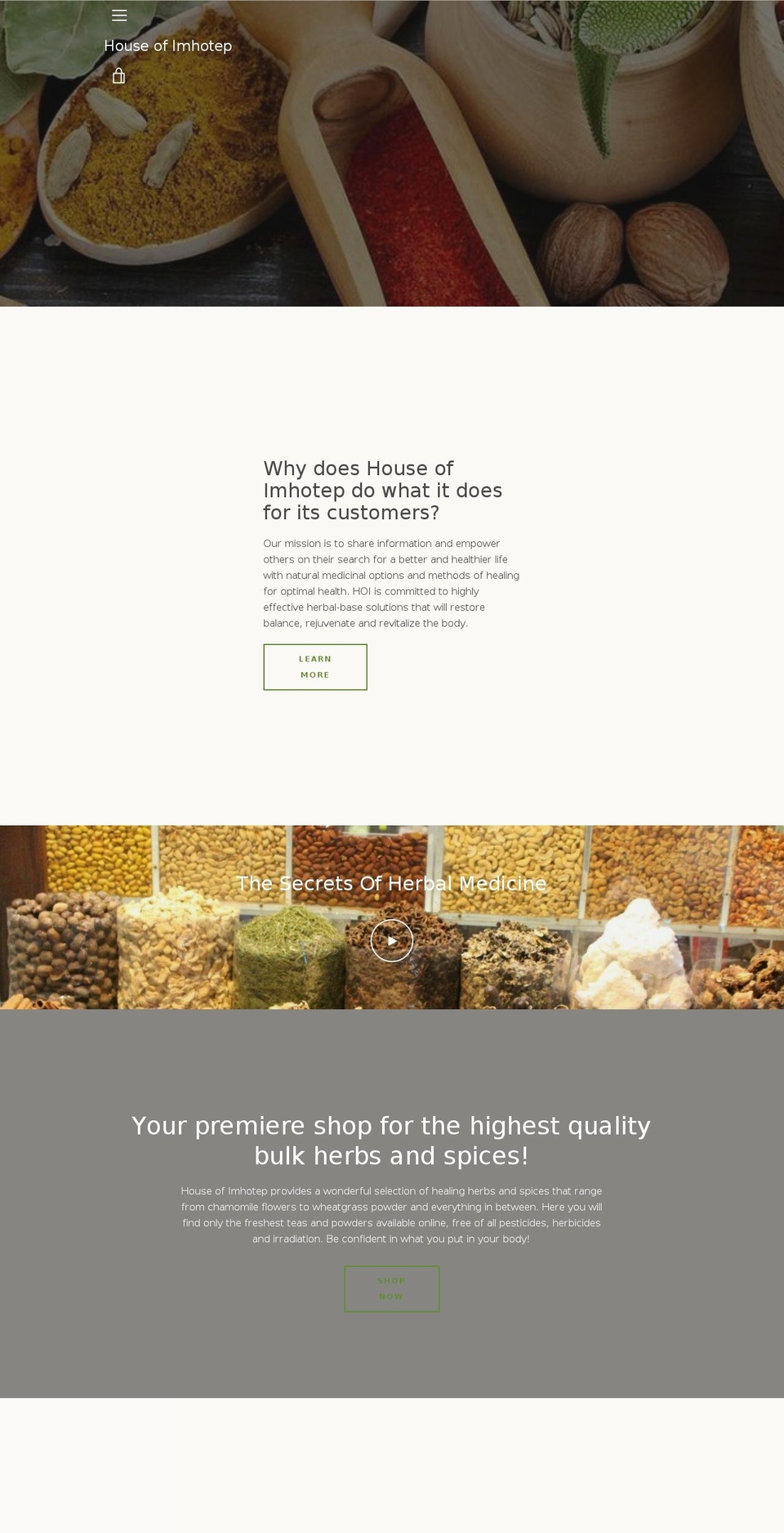 houseofimhotep.com shopify website screenshot