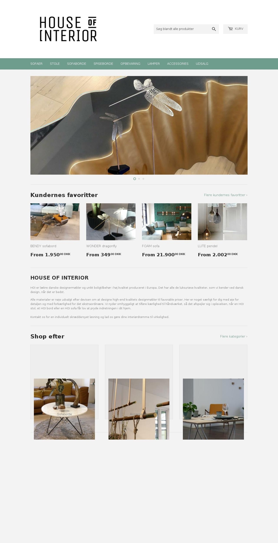 houseofinterior.dk shopify website screenshot