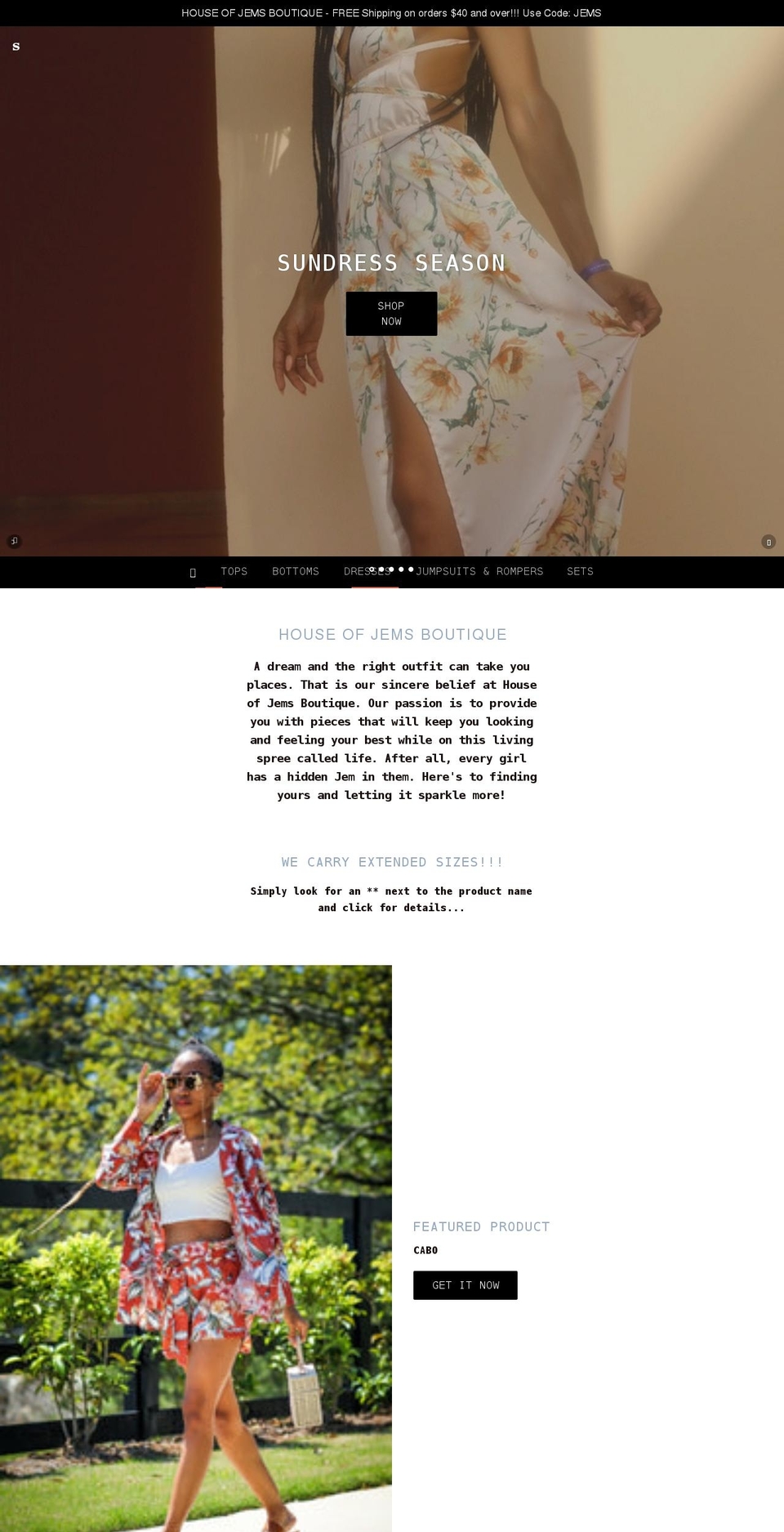 houseofjemsboutique.com shopify website screenshot