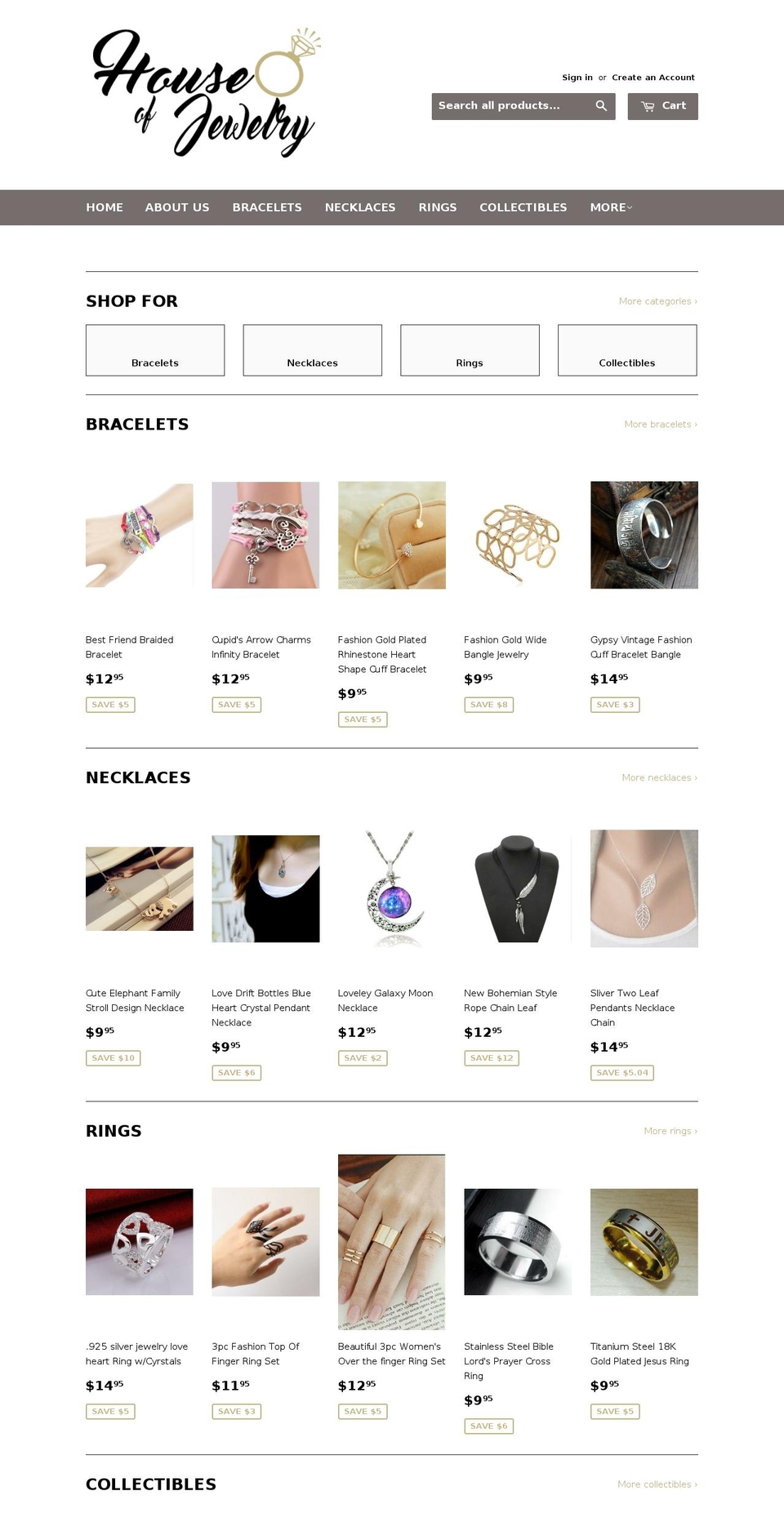 houseofjewelry.net shopify website screenshot