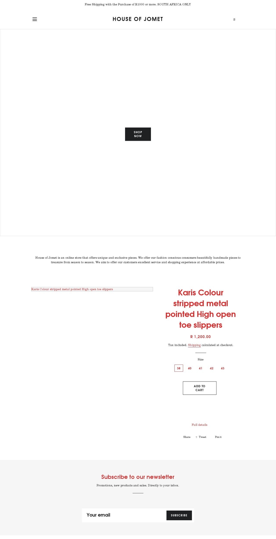 houseofjomet.com shopify website screenshot