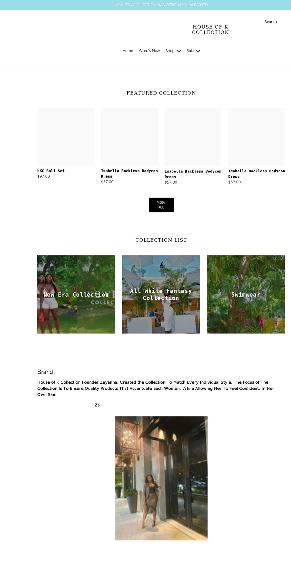 houseofkcollection.com shopify website screenshot