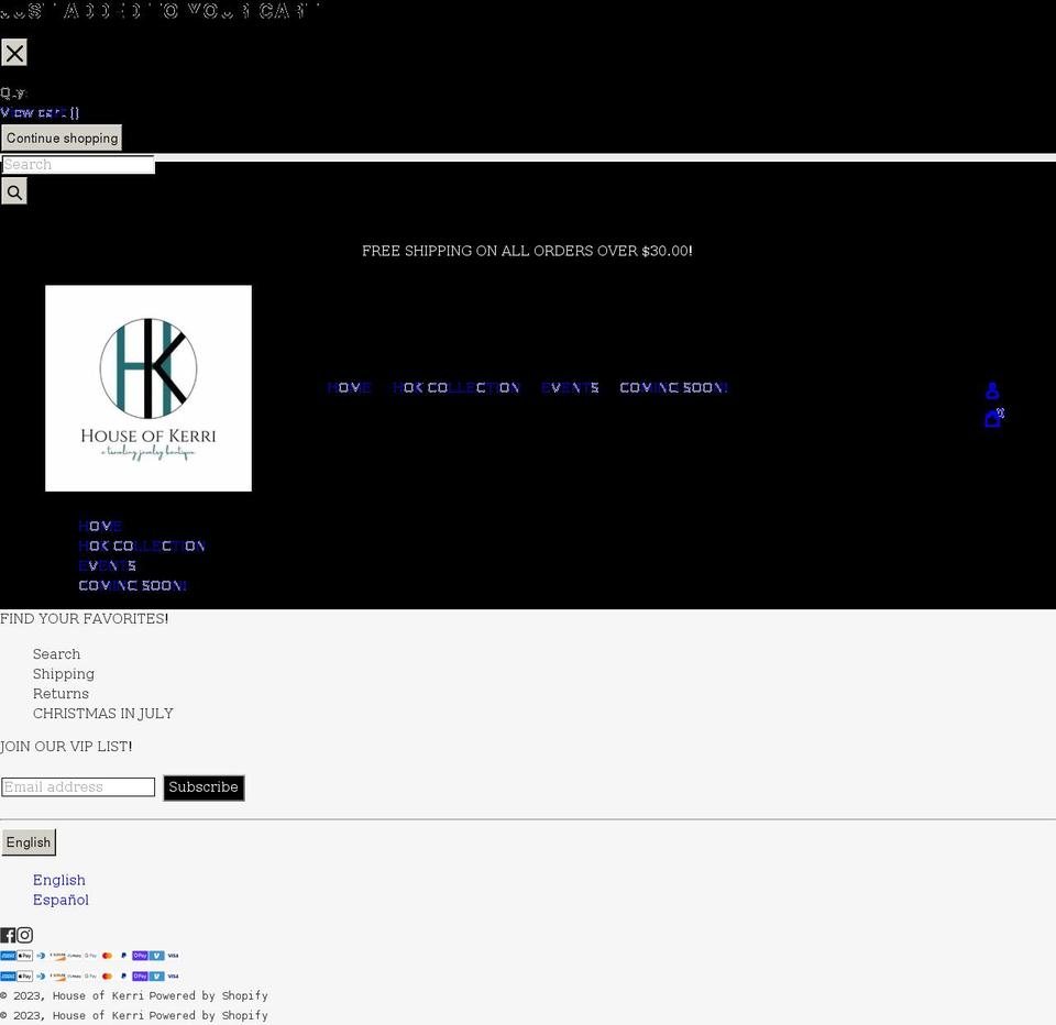 houseofkerri.com shopify website screenshot