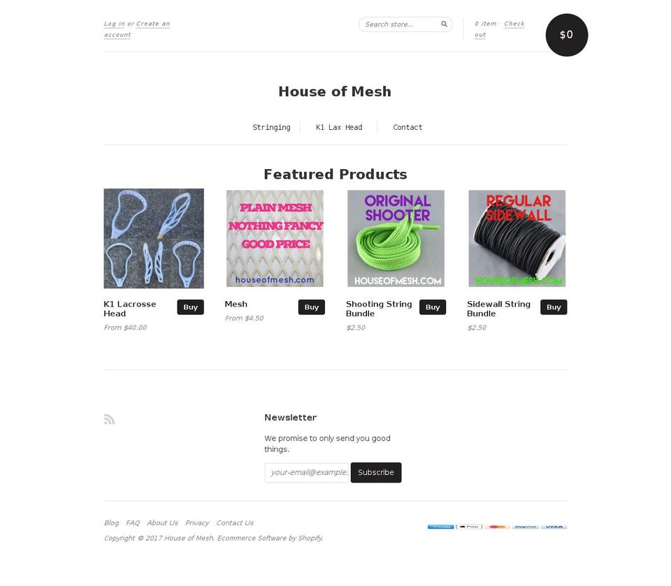 houseofmesh.ca shopify website screenshot