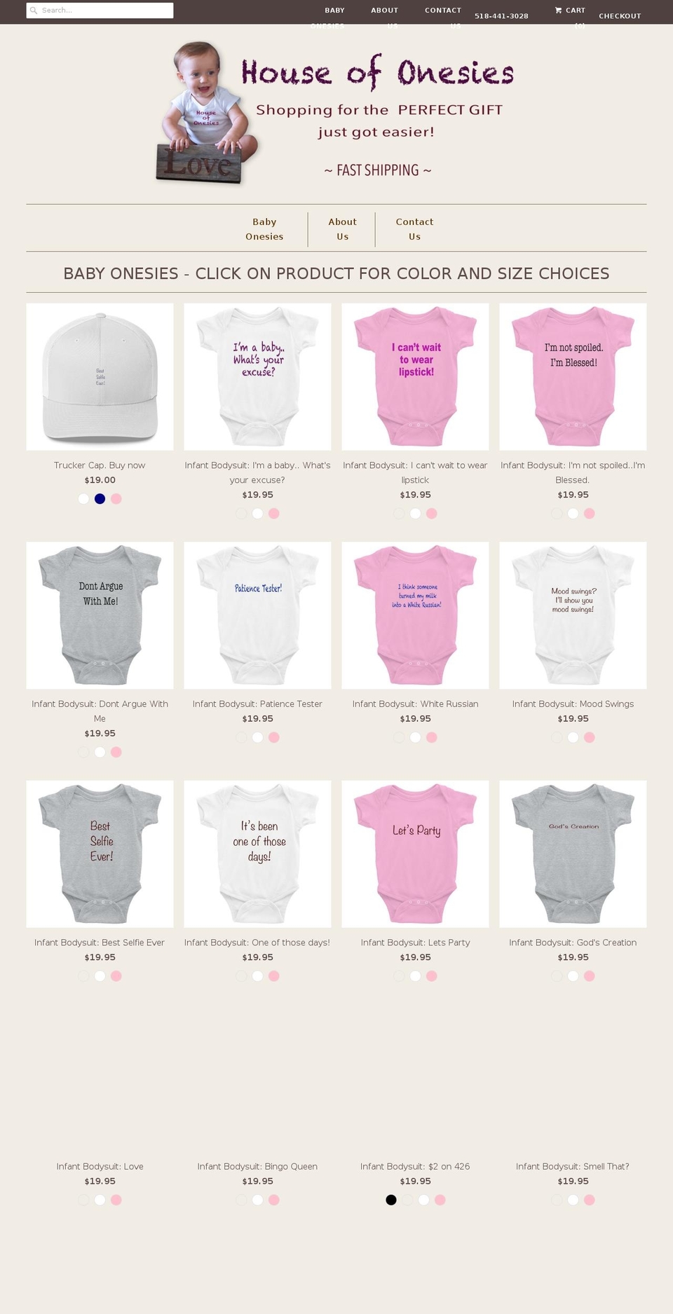 houseofonesies.com — Shopify storefront screenshot