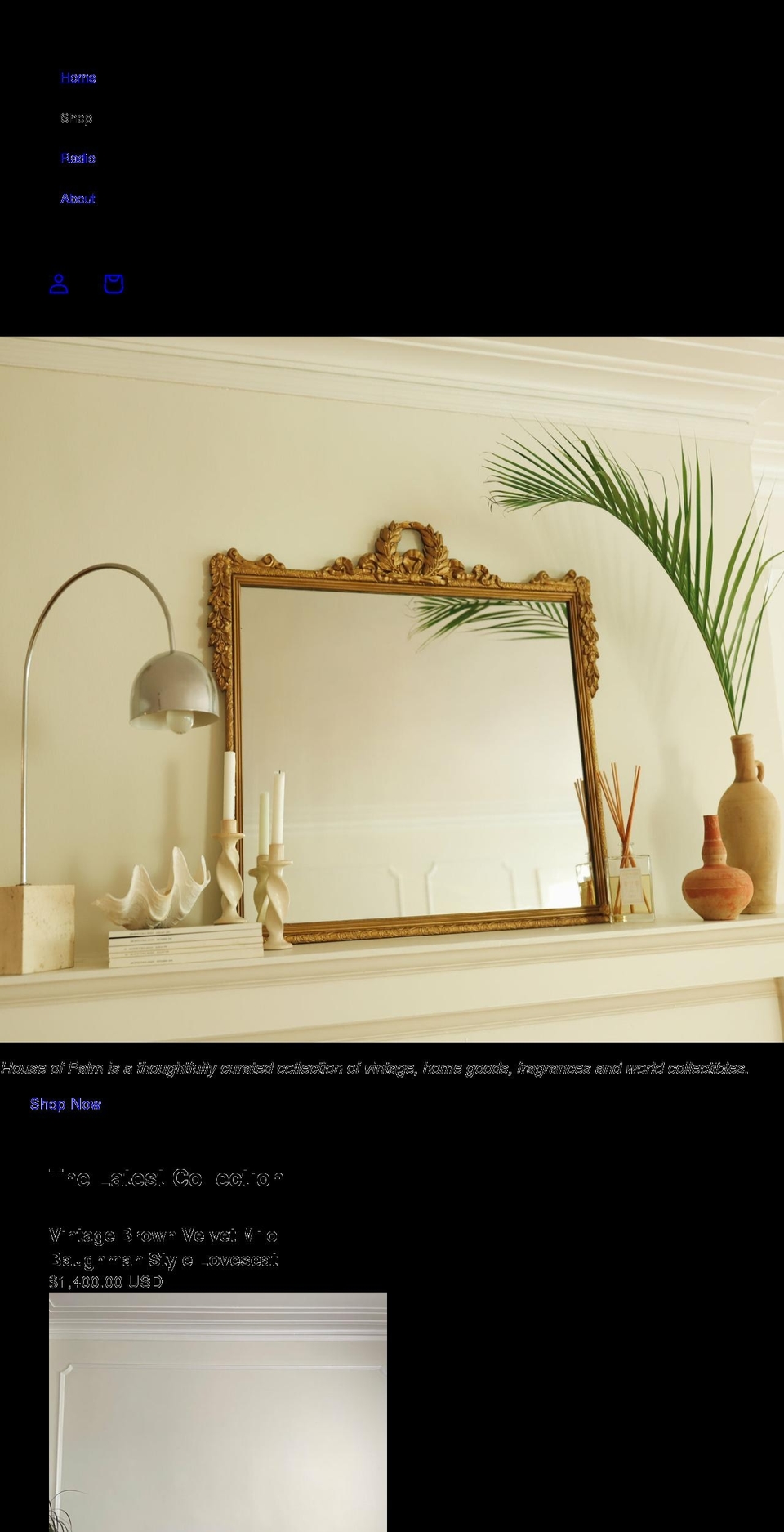 houseofpalmshop.com shopify website screenshot