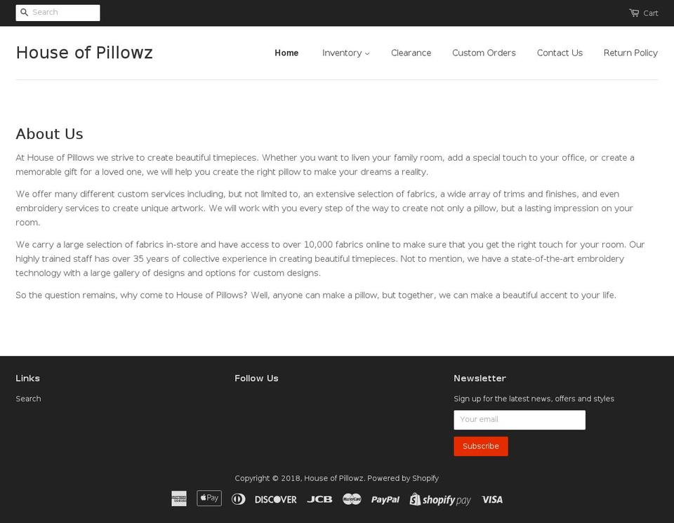 houseofpillowz.com — Shopify storefront screenshot