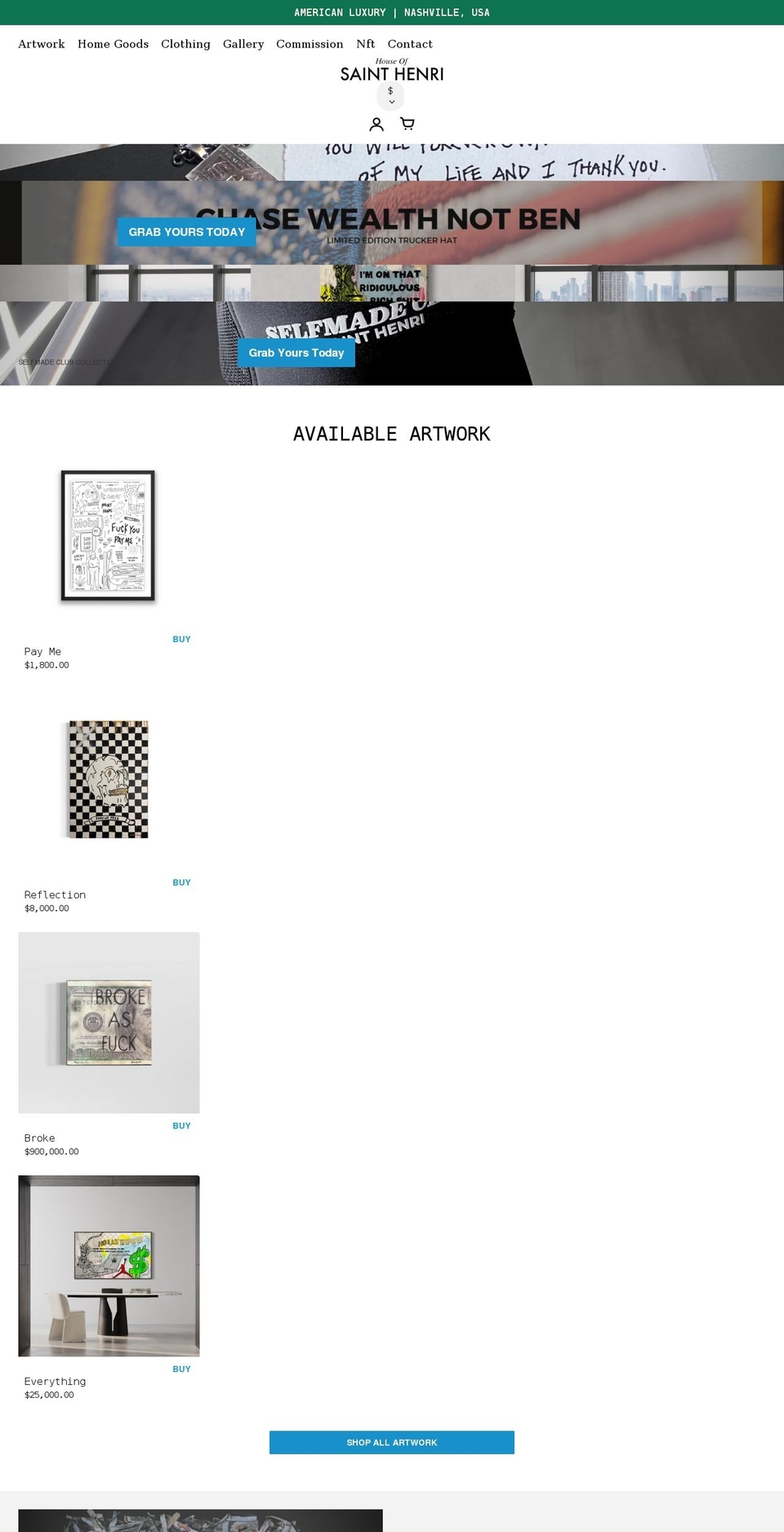 houseofsainthenri.com shopify website screenshot