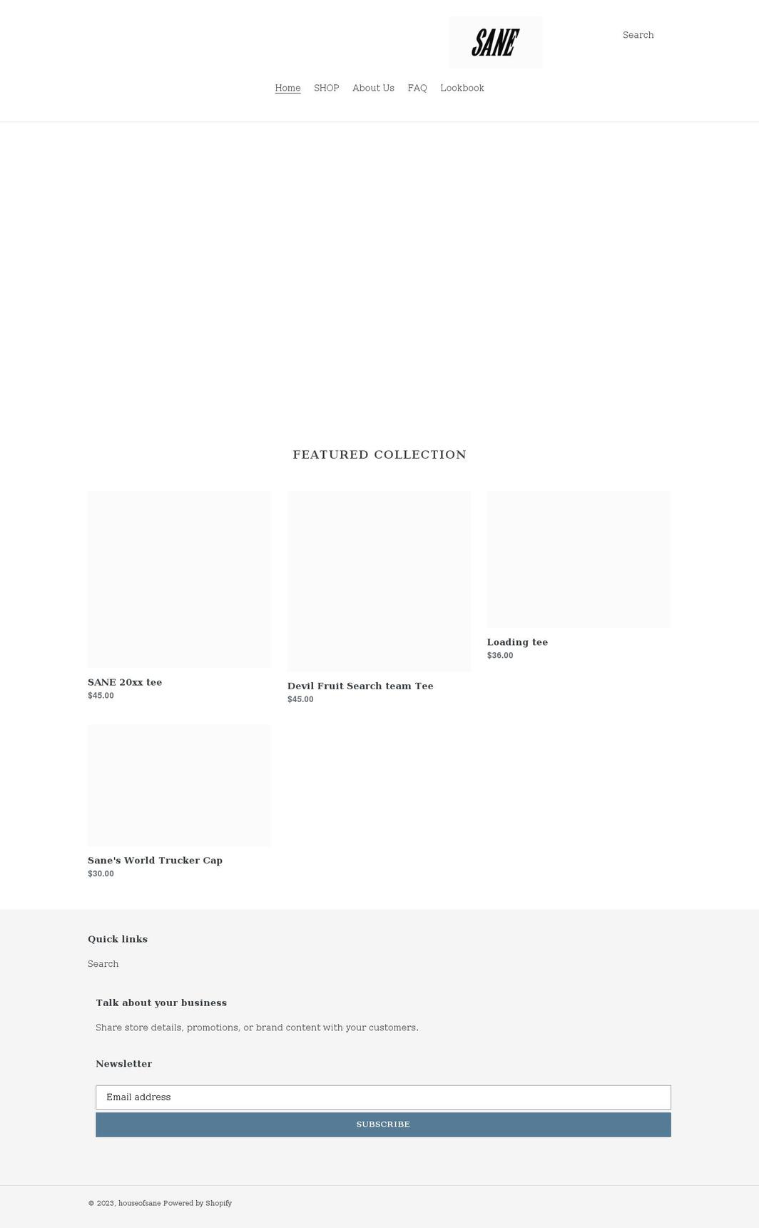 houseofsane.com shopify website screenshot