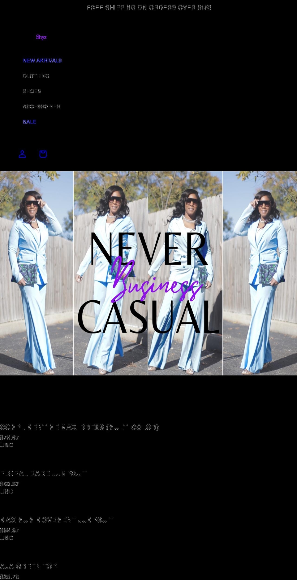 houseofshyz.com shopify website screenshot