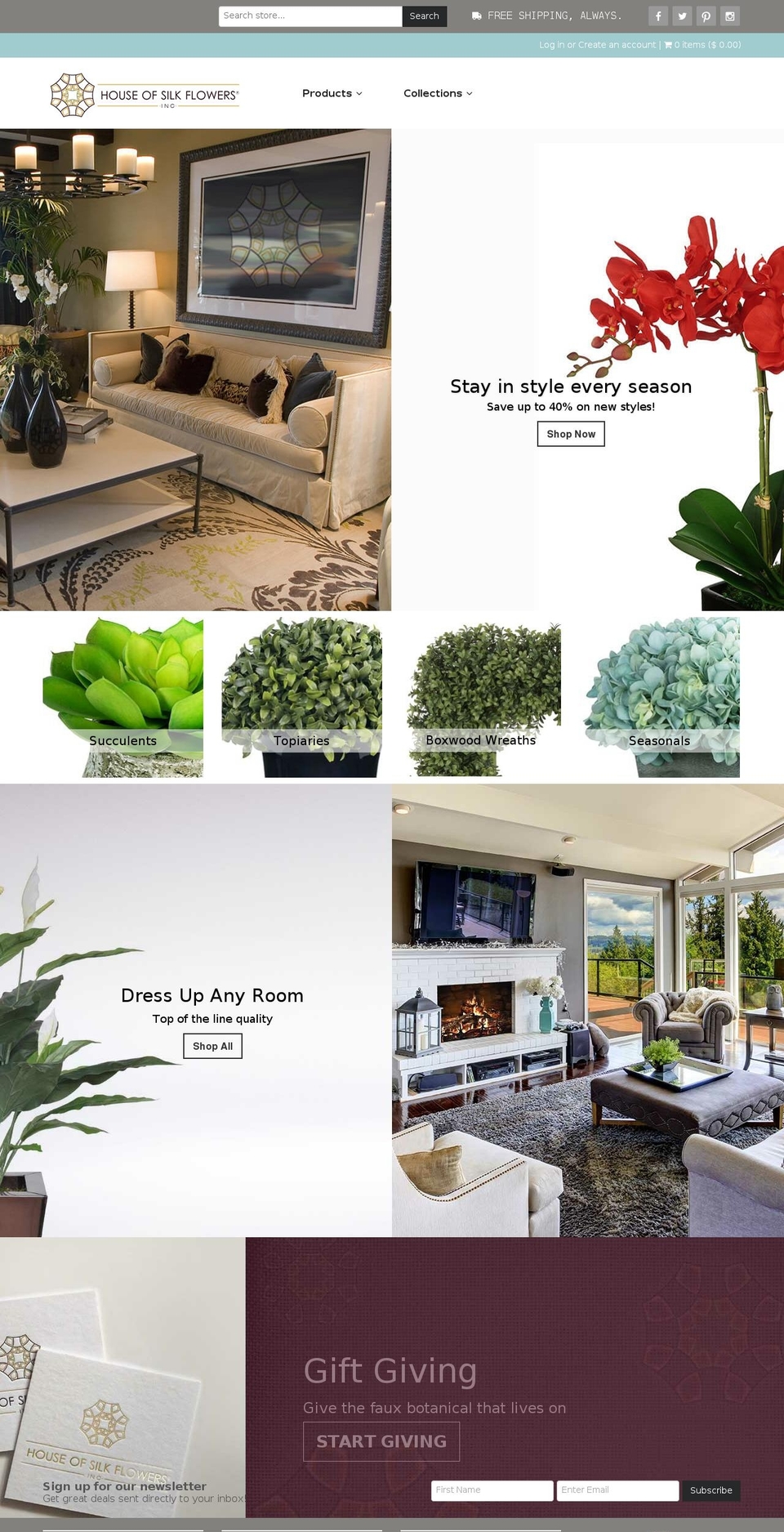 houseofsilkflowers.com shopify website screenshot